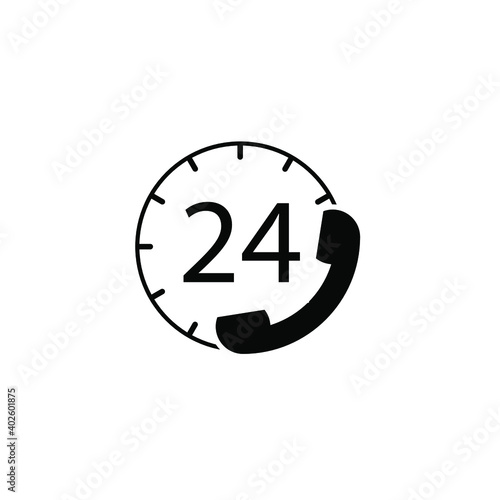Free Download black clock icon with phone on white background, vector illustration - GFXLoad