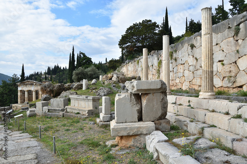 View of the main monuments of Greece. Ruins of ancient Delphi. Oracle of Delphi. Mount Parnassus
 photo