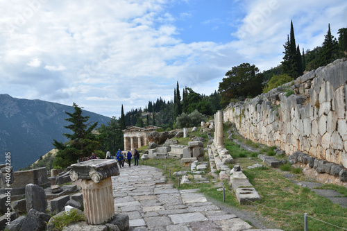 View of the main monuments of Greece. Ruins of ancient Delphi. Oracle of Delphi. Mount Parnassus
 photo