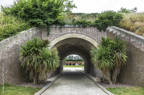 Located in a former fort  public Hanging gardens of Le Havre  Jardins suspendusa  occupy a 17-hectare site in district of Sanvic in Le Havre. Hanging Gardens had some 3 700 plant. Le Havre  France. 