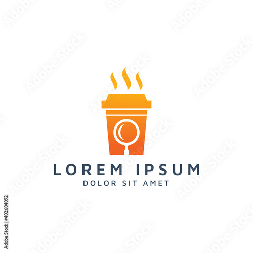 coffee and magnifying glass negative space logo design