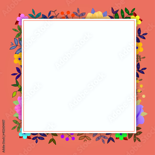 Beautiful and colorful flower frame isolated on orange background vector design
