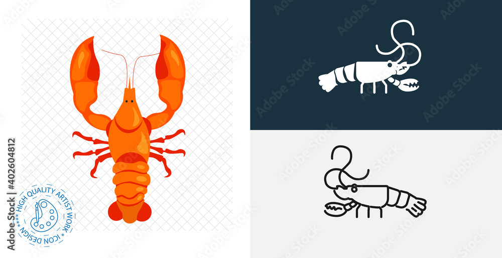 Crayfish isolated vector icon. animal flat, solid and line design element Crayfish isolated vector icon. animal flat, solid and line design element