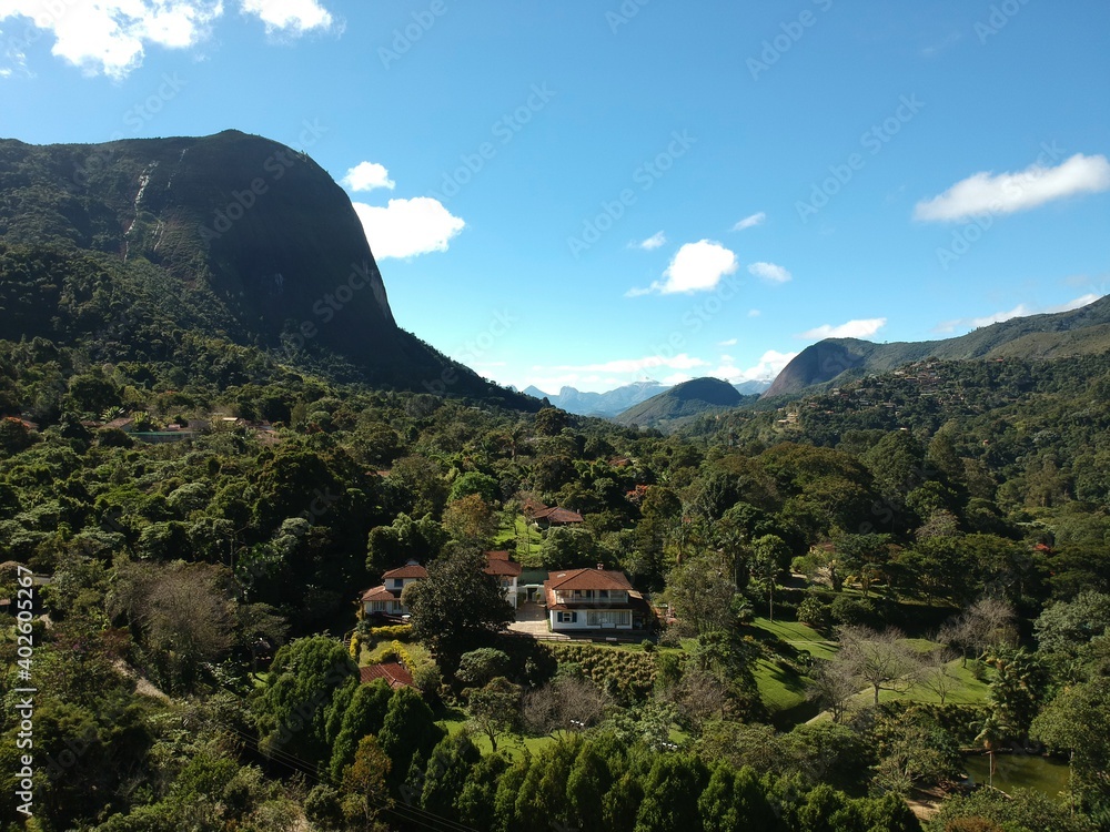 Fototapeta premium aerial drone takes in Petrópolis in the mountainous region of the state of Rio de Janeiro