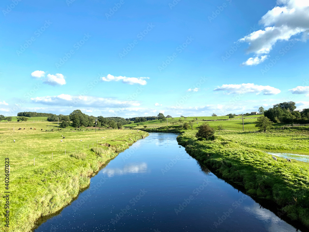 View from, Church Lane, of the River Ribble, on its way past, Wigglesworth, Skipton, UK