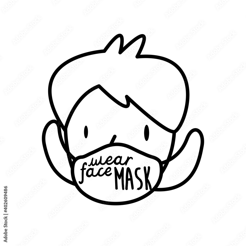 wear your mask lettering campaign with man using face mask line style wear your mask lettering campaign with man using face mask line style