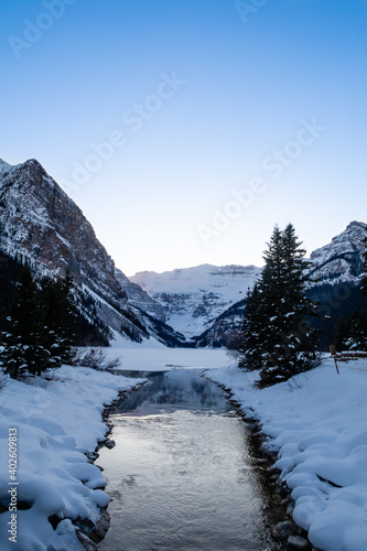 Beautiful view of the Lake Louise in wintertime, in Canada