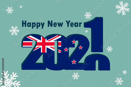 New Year's card 2021. In the photo: an element of the New Zealand flag, a festive inscription and snowflakes. It can be used as a promotional poster, postcard, flyer, invitation or website.