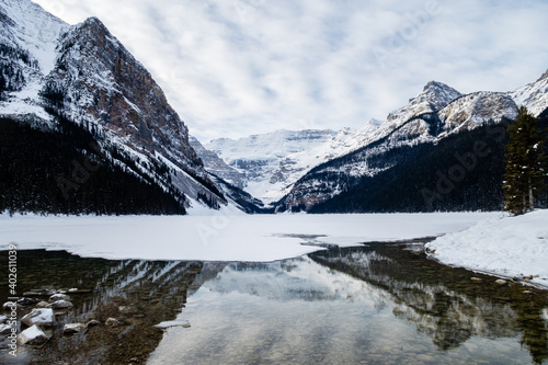 Beautiful view of the Lake Louise in wintertime, in Canada
