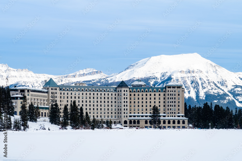 Winter view of the Fairmont Château Lake Louise in the Banff national ...