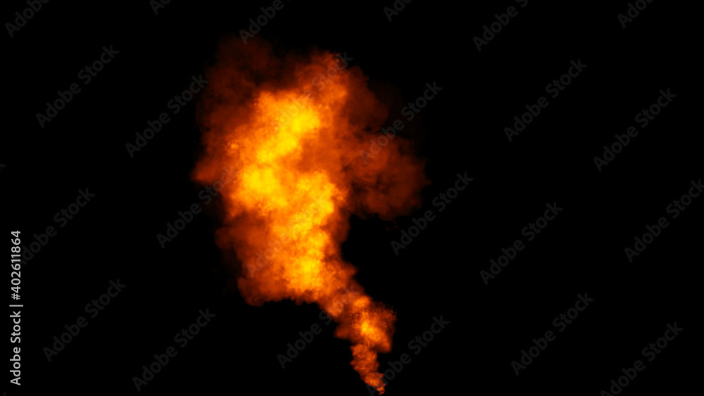 Obraz premium Explosion chemistry fire smoke bomb on isolated background. Freezing dry fog bombs texture overlays.