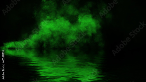 Mystery dinamic fog texture overlays for text or space. Smoke chemistry, mystery effect on isolated background. Stock illustration. Reflection in water.