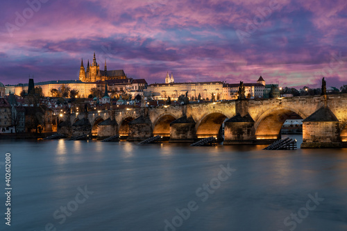 Wallpaper Mural Prague Castle and St. Vitus Cathedral and Charles Bridge on the Vltava River and on the banks Torontodigital.ca
