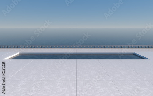Empty ground with ocean background  3d rendering.
