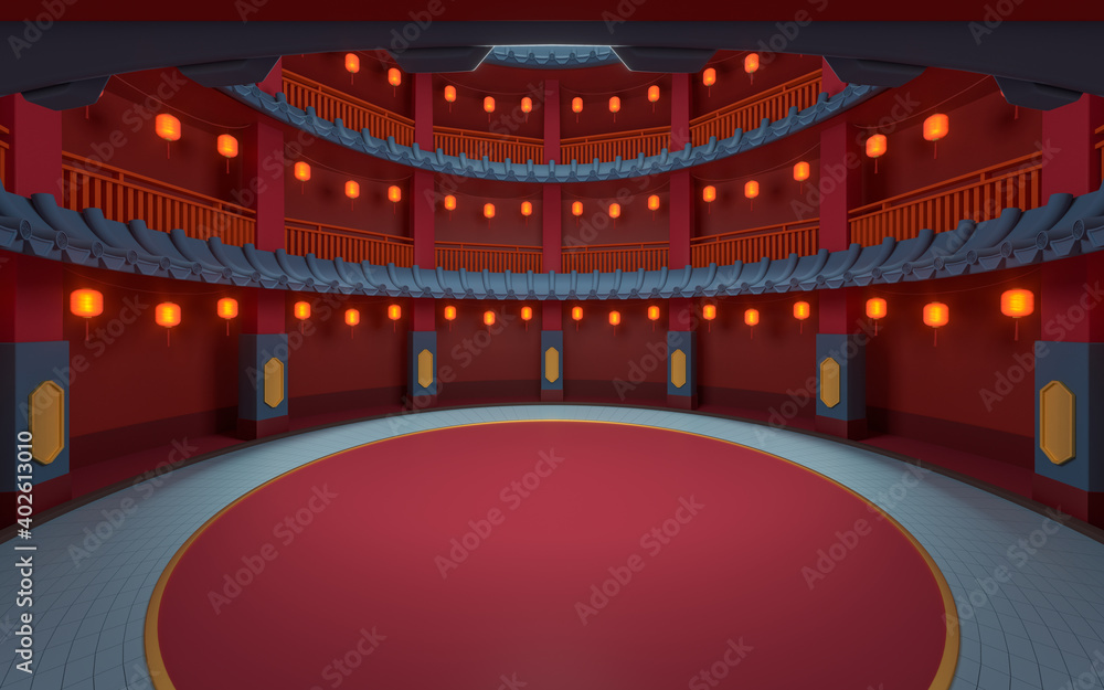 Ancient round house, Chinese classical round house, 3d rendering.