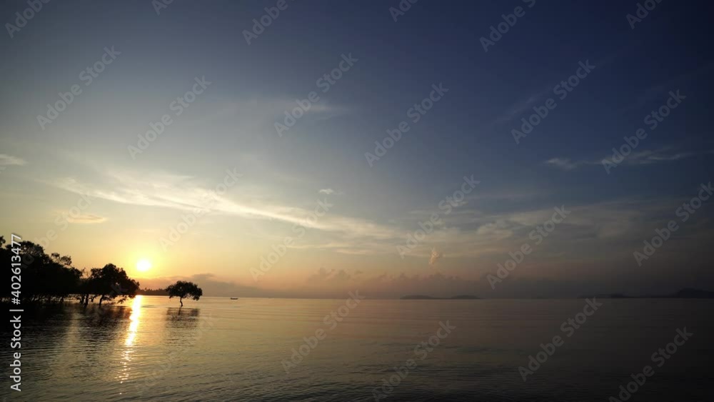 Sunrise is reflection on beach at ocean in Tropicana Sunrise is reflection on beach at ocean in Tropicana