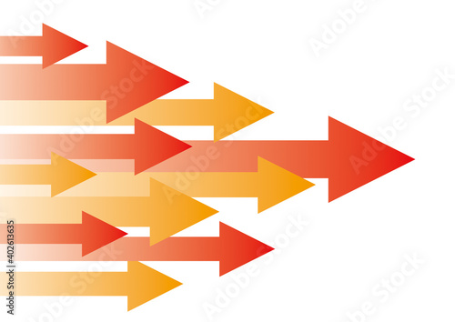 移動する複数の矢印　赤
