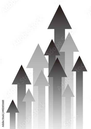 上昇する複数の矢印　グレー