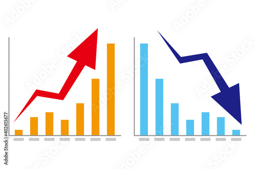 上昇と下降の棒グラフと矢印