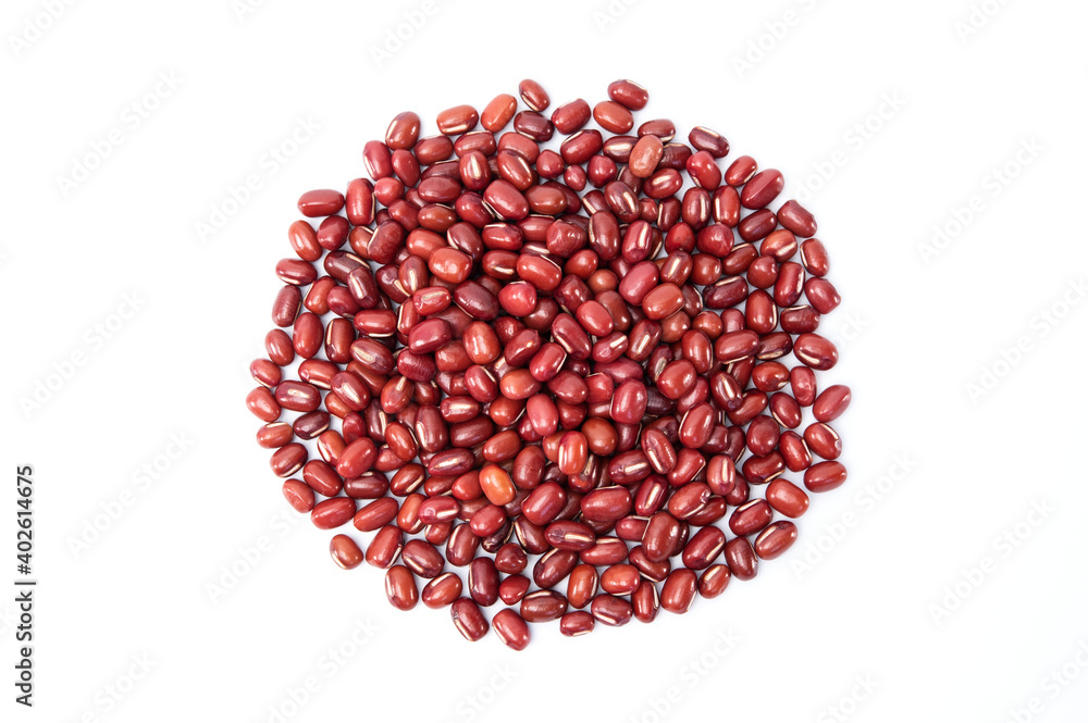 Top view of pile grains red beans isolated on white background Top view of pile grains red beans isolated on white background
