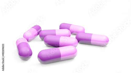 Capsules isolated on white background . Medical Pill Icon Closeup Isolate , 3D render