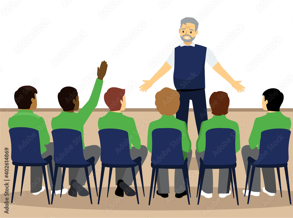 sport coach giving speech to his athletes flat vector illustration isolated on white background