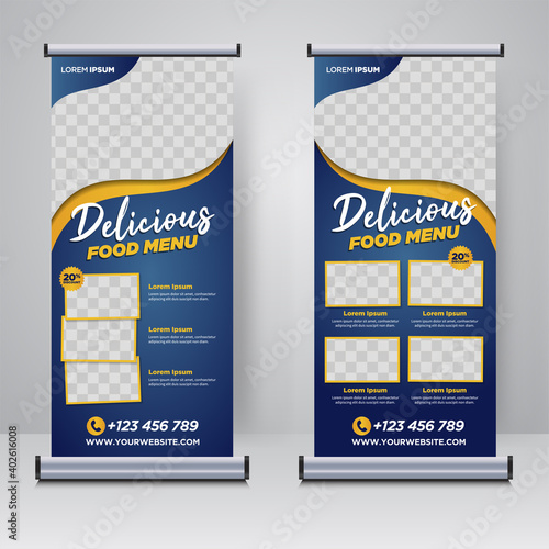 Food and Restaurant roll up banner design template