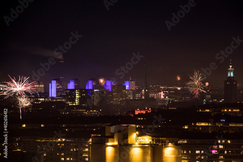 Stockholm, Sweden Jan 1, 2021 New Year's fireworks over the city.