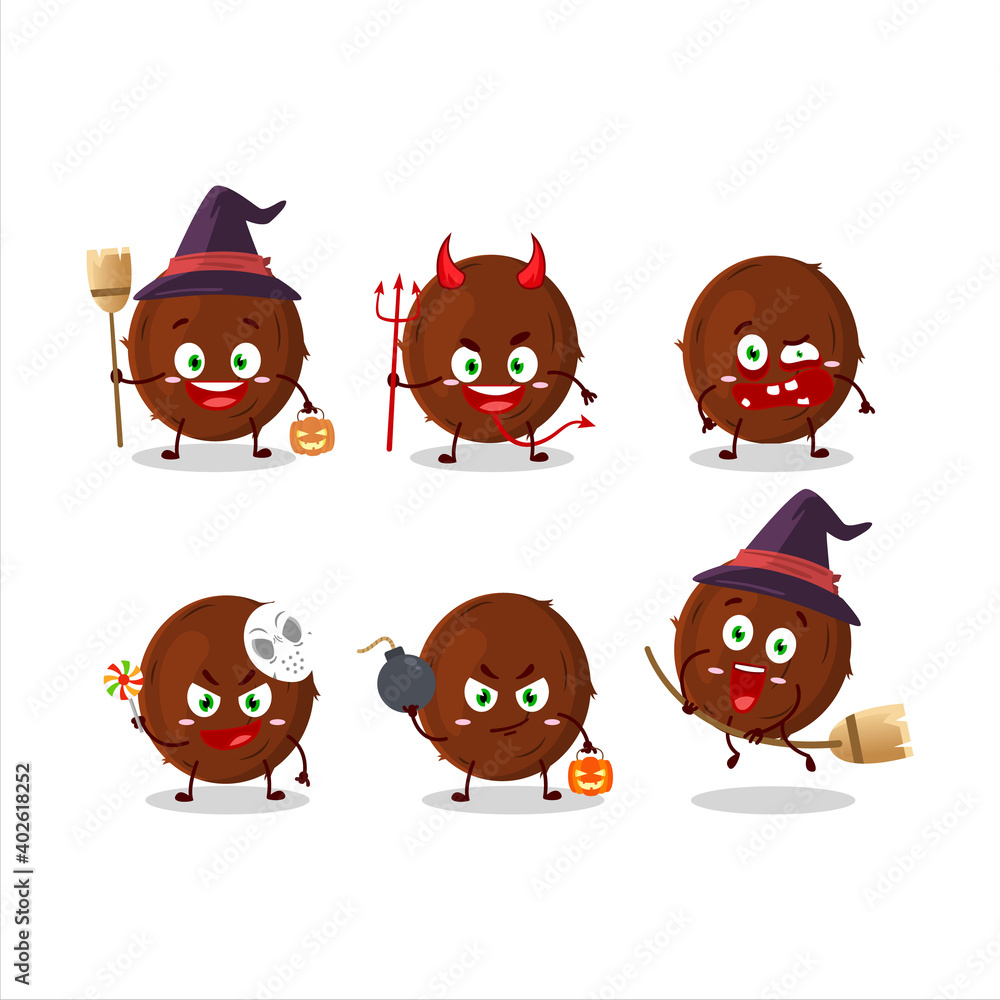 Halloween expression emoticons with cartoon character of coconut