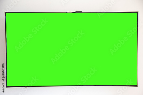 Close up monitor green screen.