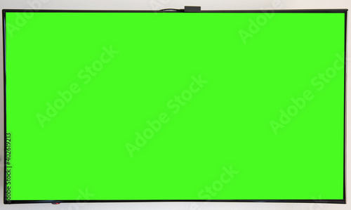 Close up monitor green screen.