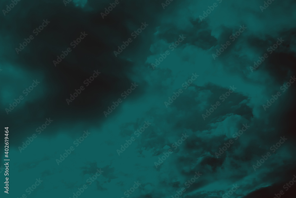 Abstract background in trending color tidewater green. Turquoise texture of a misty cloudy sky in a creative way. Color of the year 2021.