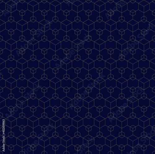 cubes and hexagons. grid structure. vector seamless pattern. dark repetitive background. fabric swatch. wrapping paper. continuous print. design element for decor, apparel, phone case, textile