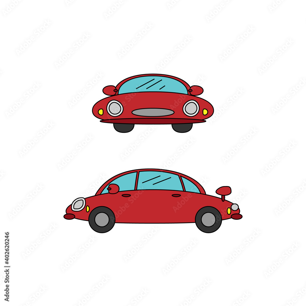 cute simple car vector design. cute red car illustration.