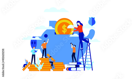 manage finances save for future investment save in a piggy bank vector illustration concept template background can be use for presentation web banner UI UX landing page