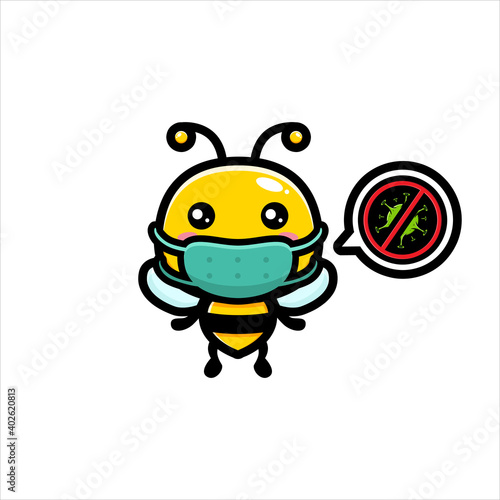 cute bee character design wearing a mask against the virus