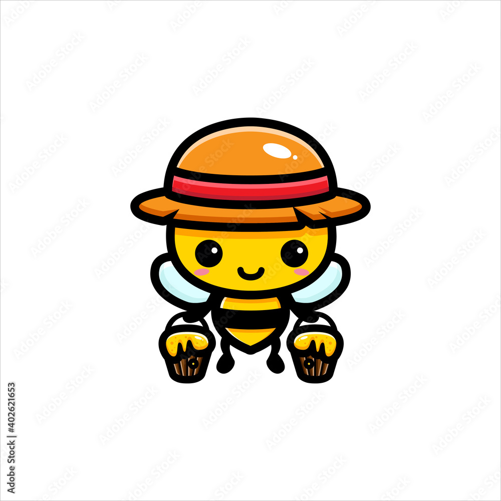 cute bee character design brings honey