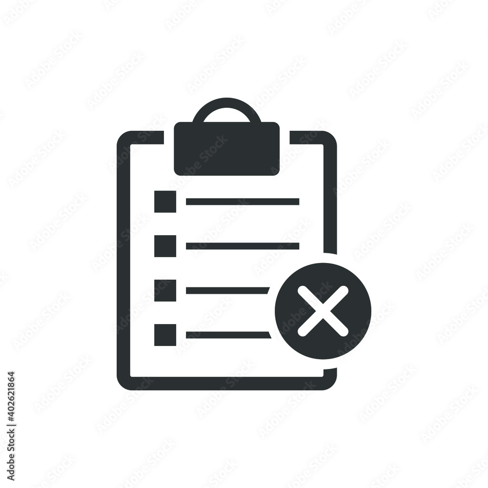 Clipboard with cancel sign icon Clipboard with cancel sign icon