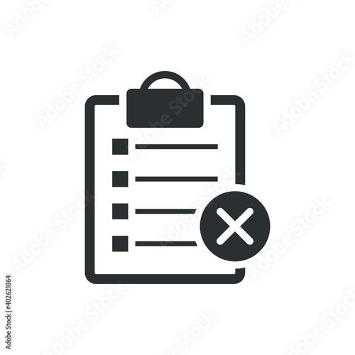 Clipboard with cancel sign icon
