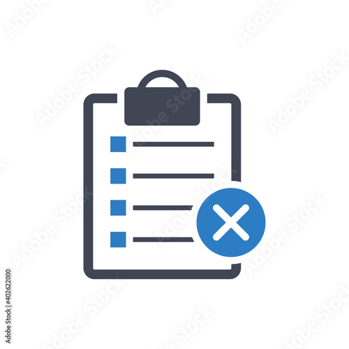 Clipboard with cancel sign icon