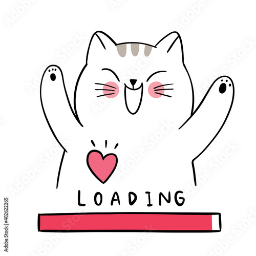 Hand draw cartoon cute Valentine day, cat loading  heart vector.