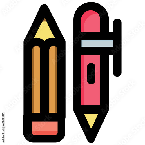 Flat vector icons of pen and pencil, particularly pointing out the writing part of industry