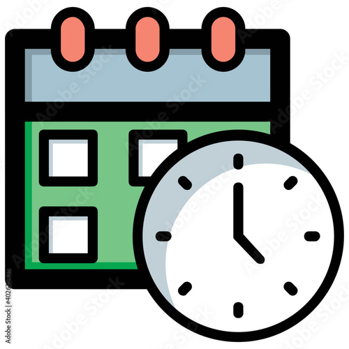 A flat vector icon of clock and calendar, symbol of timetable, appointments