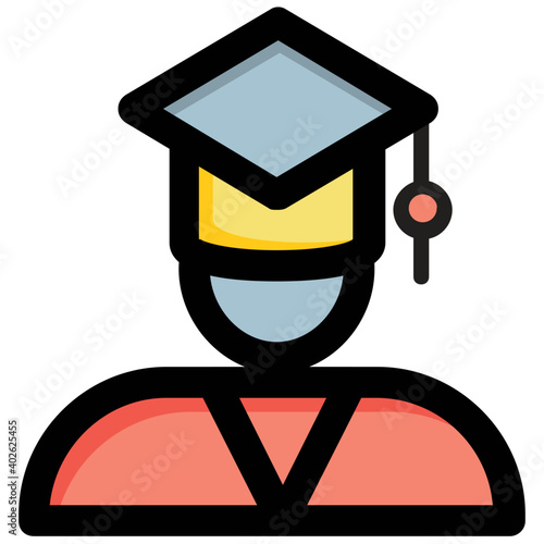 Vector icon, person with a hat, represents a scholar