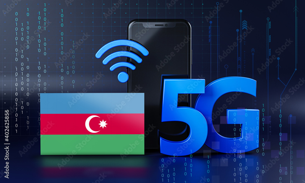 Azerbaijan Ready for 5G Connection Concept. 3D Rendering Smartphone Technology Background