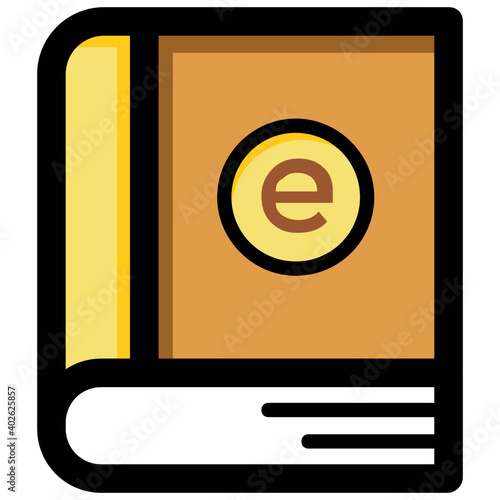 A vector icon book with ‘e’ illustration of encyclopedia