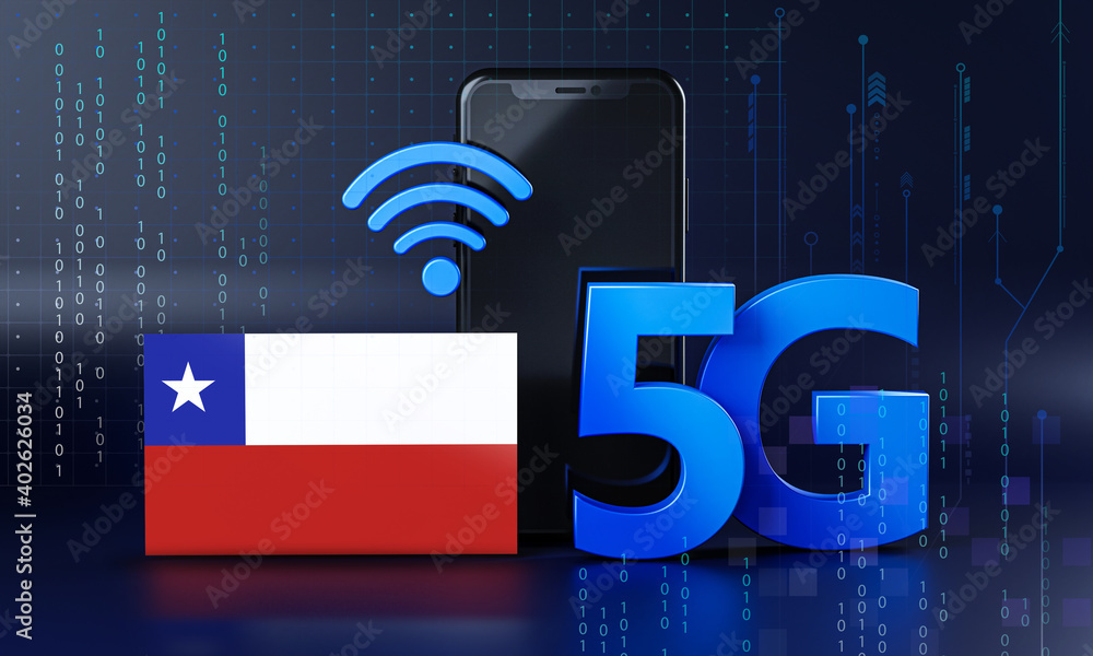 Chile Ready for 5G Connection Concept. 3D Rendering Smartphone Technology Background Chile Ready for 5G Connection Concept. 3D Rendering Smartphone Technology Background