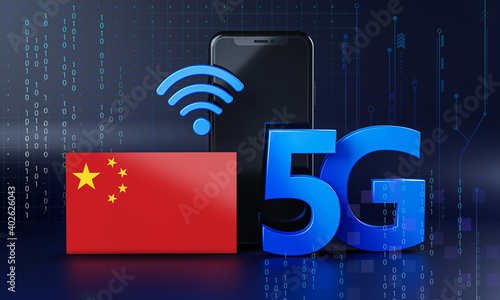 China Ready for 5G Connection Concept. 3D Rendering Smartphone Technology Background