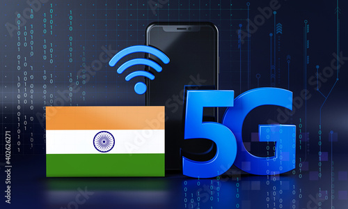 India Ready for 5G Connection Concept. 3D Rendering Smartphone Technology Background