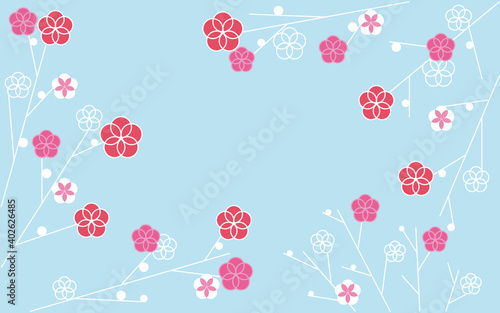 Plum blossom graphic design for cards, invitation, banner and web design. 梅の花のイラスト、梅の花デザイン